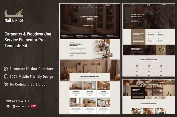 Nail&Knot - Carpentry & Woodworking Service Elementor Pro Template Kit